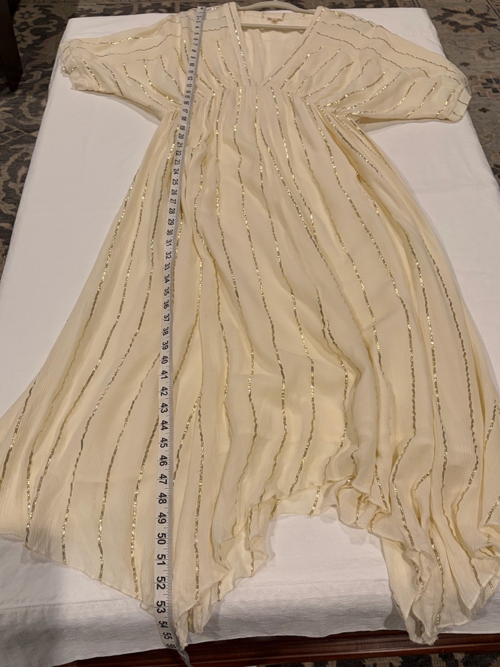 En Crème Sabrina Lurex Kimono Maxi Dress Cream Gold Stripes Asymmetrical Hem L - Picture 12 of 13